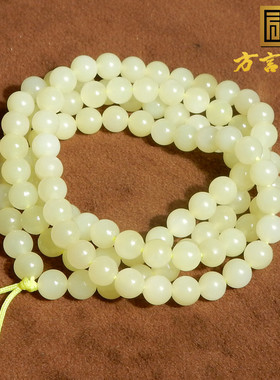 新疆若羌鸡油黄口圆珠项链多圈串