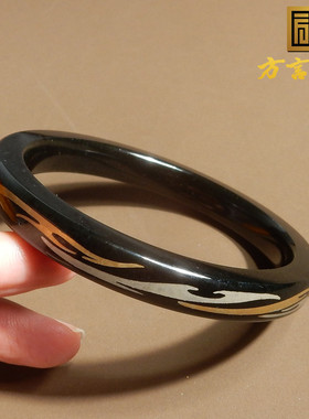 新疆和田玉塔县青玉描金正装手镯