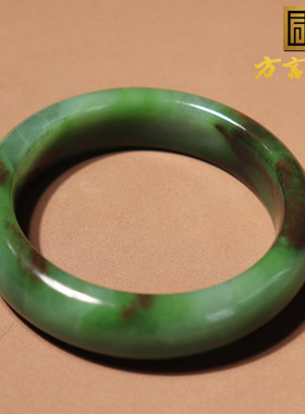 珍藏级方言精品和田玉俄料三色红皮油润碧玉菠菜绿60mm正装手镯O2