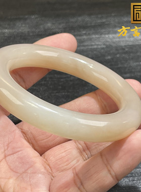稀缺方言和田玉收藏级青海老坑料细润藕粉羊脂白玉内径54MM手镯S