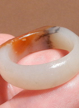 方言和田玉新疆红黄沁皮聚活油皮白玉肉籽料戈壁料20mm扳指戒指s2