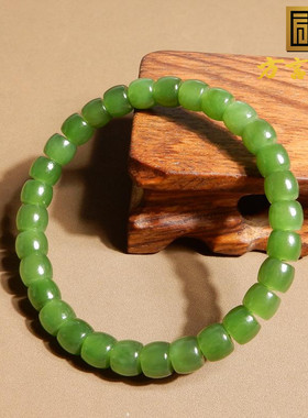 俄料老坑料碧玉阳绿直切7mm手串