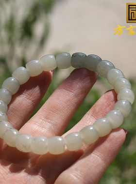 新疆白玉底点墨青花籽料8mm手串