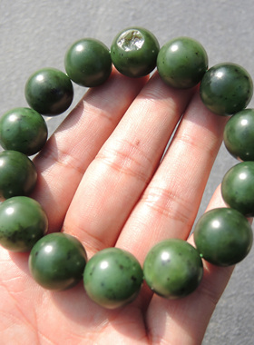 重磅方言和田玉收藏新疆红皮碧玉籽料留皮油润细腻16mm圆珠手串S6