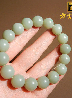 俄料碧玉粉青无结构12mm圆珠手串