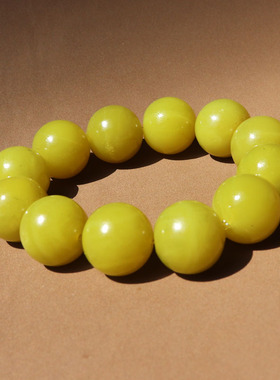 方言精品岫玉鸡油黄玉圆型手串