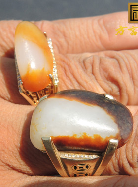 方言羊脂玉金包银独颗籽料银镶玉