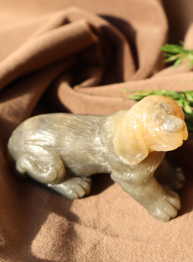 楼兰色黄糖青花白玉三色旺财把件