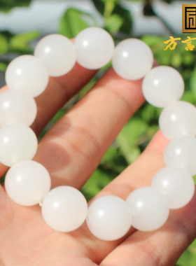 新疆金丝玉白玉14mm圆珠手串