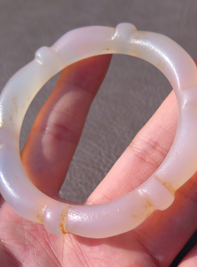 精品岁月痕迹民族风仿古磨砂辽金白玛瑙圆条包浆风化61竹节手镯X5