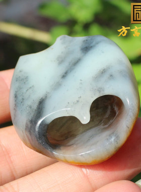 青花籽料福寿绵长龟壳手把件