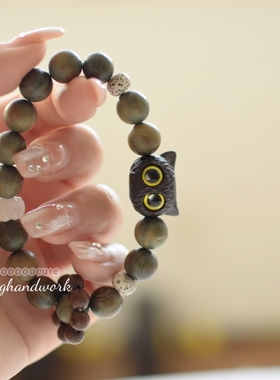 慢歌原创女生猫咪绿檀木可爱手串