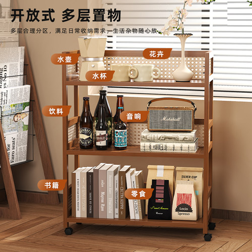 书架落地置物架可移动儿童小书柜桌下书包架家用小推车零食收纳架 - 图2