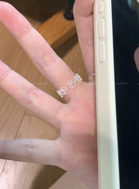 s925纯银镂空小银花开口戒指1.8g
