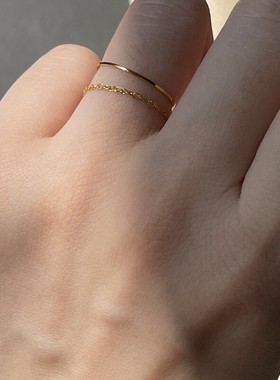 极细百搭14k包金不褪色戒指极简金色叠戴指环
