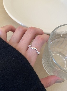 s925纯银波浪开口设计ins极简风格大方气质小众戒指指环女