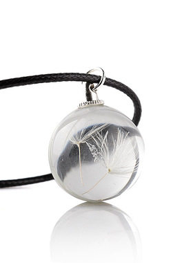 欧美时尚自然森系四叶草蒲公英玻璃干花项链亚马逊新品厂家现货