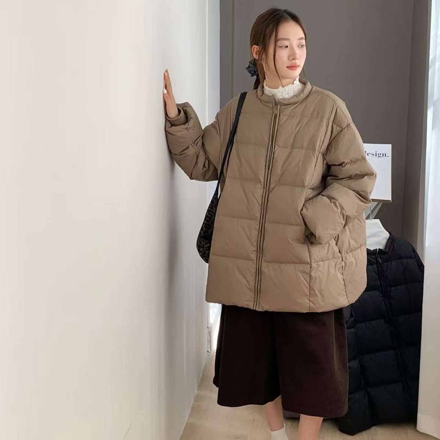 韩国东大门圆领简约羽绒服女中长款2025新款宽松加厚时尚小众外套