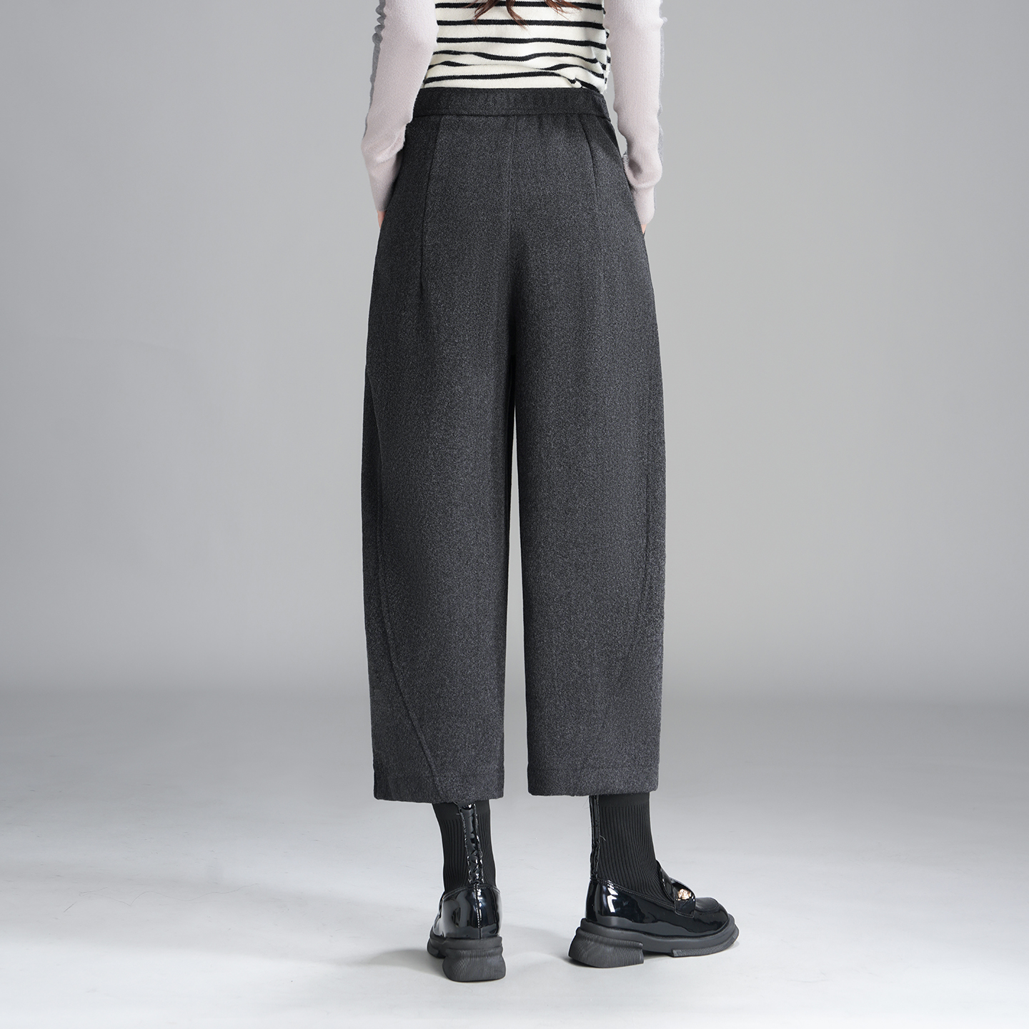 高级感香蕉裤女小个子2025新款秋冬毛呢休闲弯刀裤宽松显瘦阔腿裤 - 图3