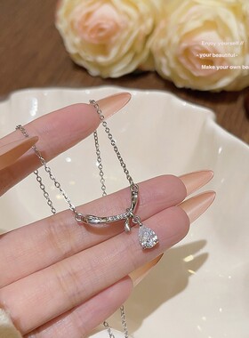 蝴蝶结锆石钛钢锁骨链超闪百搭