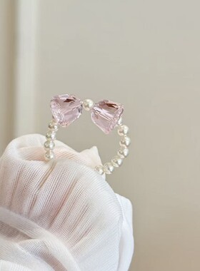 少女心事手工珍珠蝴蝶结食指戒