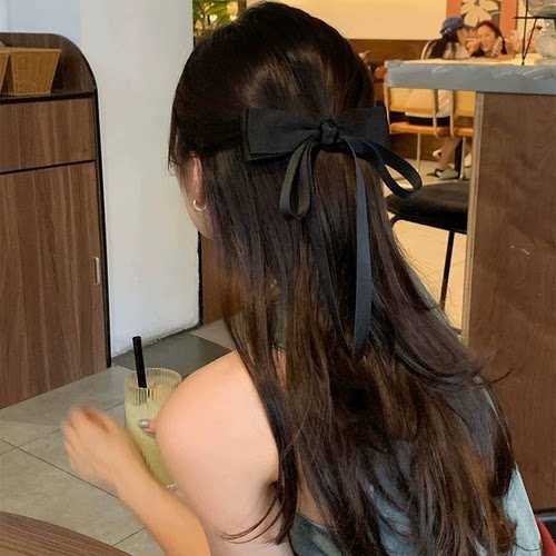 法式优雅蝴蝶结飘带发夹高颜值马尾一字夹女时尚后脑勺弹簧夹发卡 - 图2
