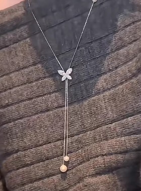 韩系银色烟花珍珠流苏长款颈链