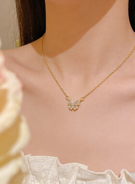 轻奢小众镶钻蝴蝶钛钢锁骨链女