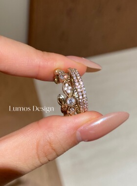 Lumos 风物诗 咖啡金简约设计感高级感时尚戒指满钻戒指女R011