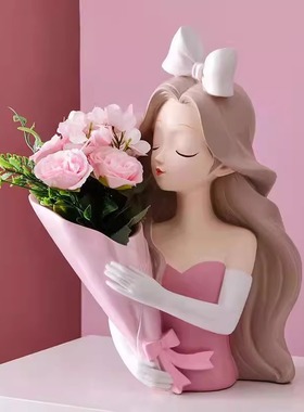 爱丽丝捧插花托盘公主摆件装饰品