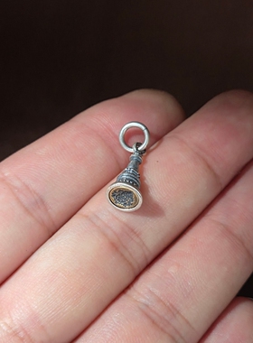 藏式S925银黄财神文玩佛珠手串diy侧挂。直径7.5*17.5mm