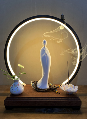 陶瓷白无相佛像禅意家居摆件客厅