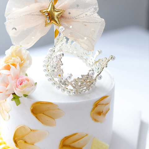 烘焙蛋糕装饰 ins唯美白蝴蝶结仙女棒仿真玫瑰花蛋糕派对装饰用品