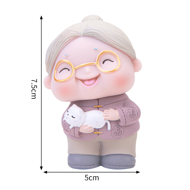 烘焙蛋糕装饰慈祥茶壶猫咪老爷爷老奶奶摆件老人祝寿生日插牌装扮