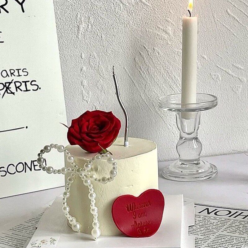 情人节唯美女神生日蛋糕装饰珍珠蝴蝶结摆件情侣告白珍珠爱心插件