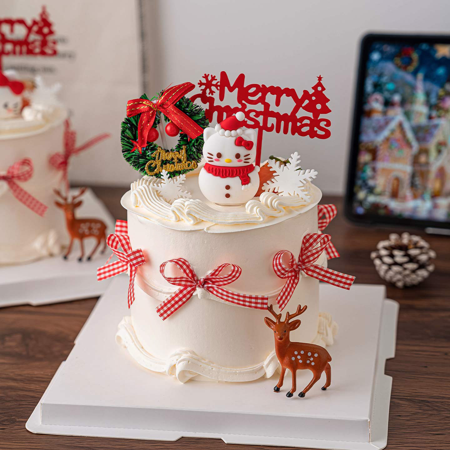 2026圣诞节立体雪人小猫蛋糕装饰摆件平安夜派对甜品台梅花鹿插件,淘宝优惠券,粉丝福利购,淘宝优惠卷