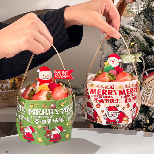 2026圣诞节旋转手提盒蛋糕装饰老人雪人礼物盒子插件节日快乐装扮 - 图0