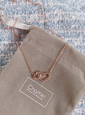 【正品现货】新加坡品牌chomel双爱心项链玫瑰金