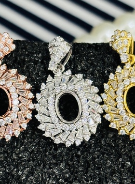 925银镀白金黄金镶嵌空托项坠MM