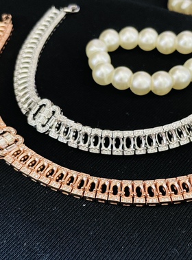 手链925银镀白金玫瑰金裸石戒面