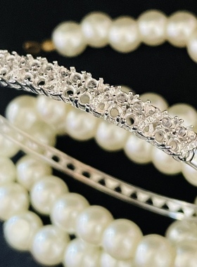 手镯925银镀白金镶嵌宝石