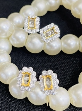 空托宝石刻面银耳钉925银