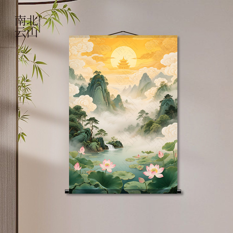 仙境东北仙家堂单背景山水画招财壁画天宫堂口风景图供奉卷轴挂画 - 图2