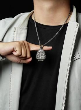 五路财神吊坠纯银可打开装东西