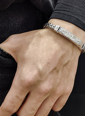 重工山文甲纯银手链编织龙骨复古