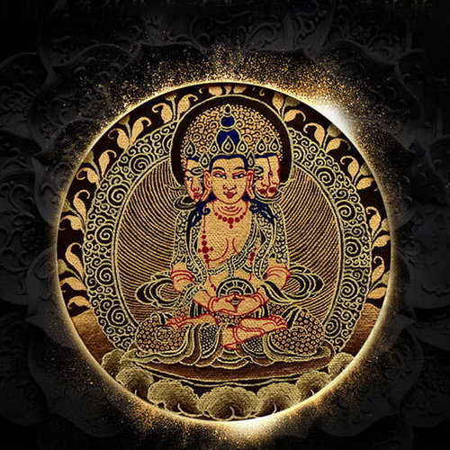 高档手绘黑金唐卡饕餮吊坠纯银本命佛黄财神绿度母沉香蜜蜡黑曜链 - 图1