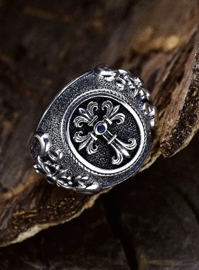 鸢尾花纯银戒指十字花开口可调节