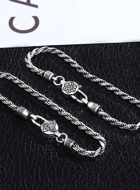 手工编织麻绳金刚杵男士纯银手链