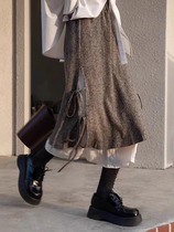 Retro Dont To Half Skirt Woman Autumn Winter Korean Ensemble Chic Irregular Open Fork A Character Skirt Temperament Double half dress