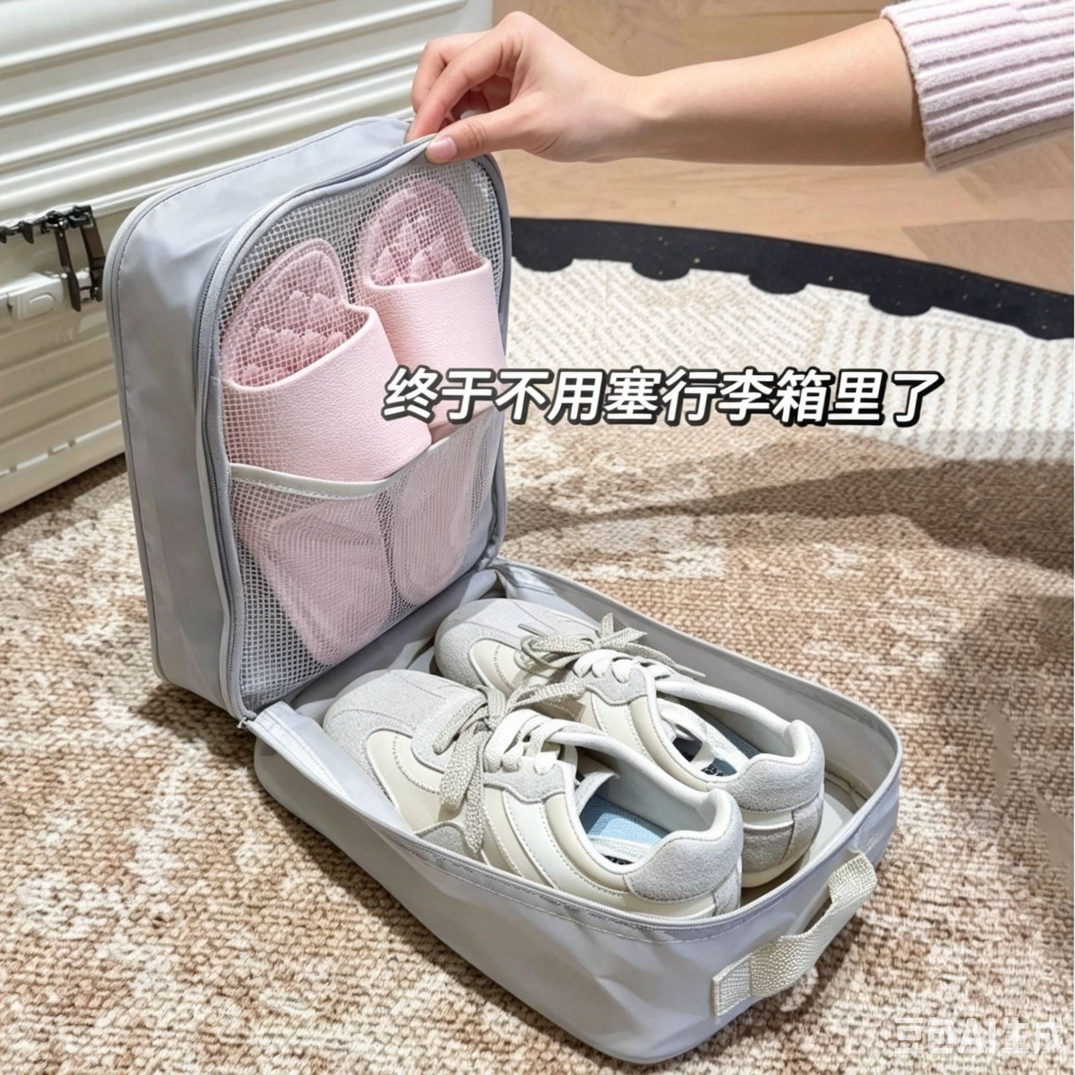 Double-layer travel shoe bag, large capacity, dustproof and breathable sports shoe storage bag, business trip portable shoe box and shoe cover
